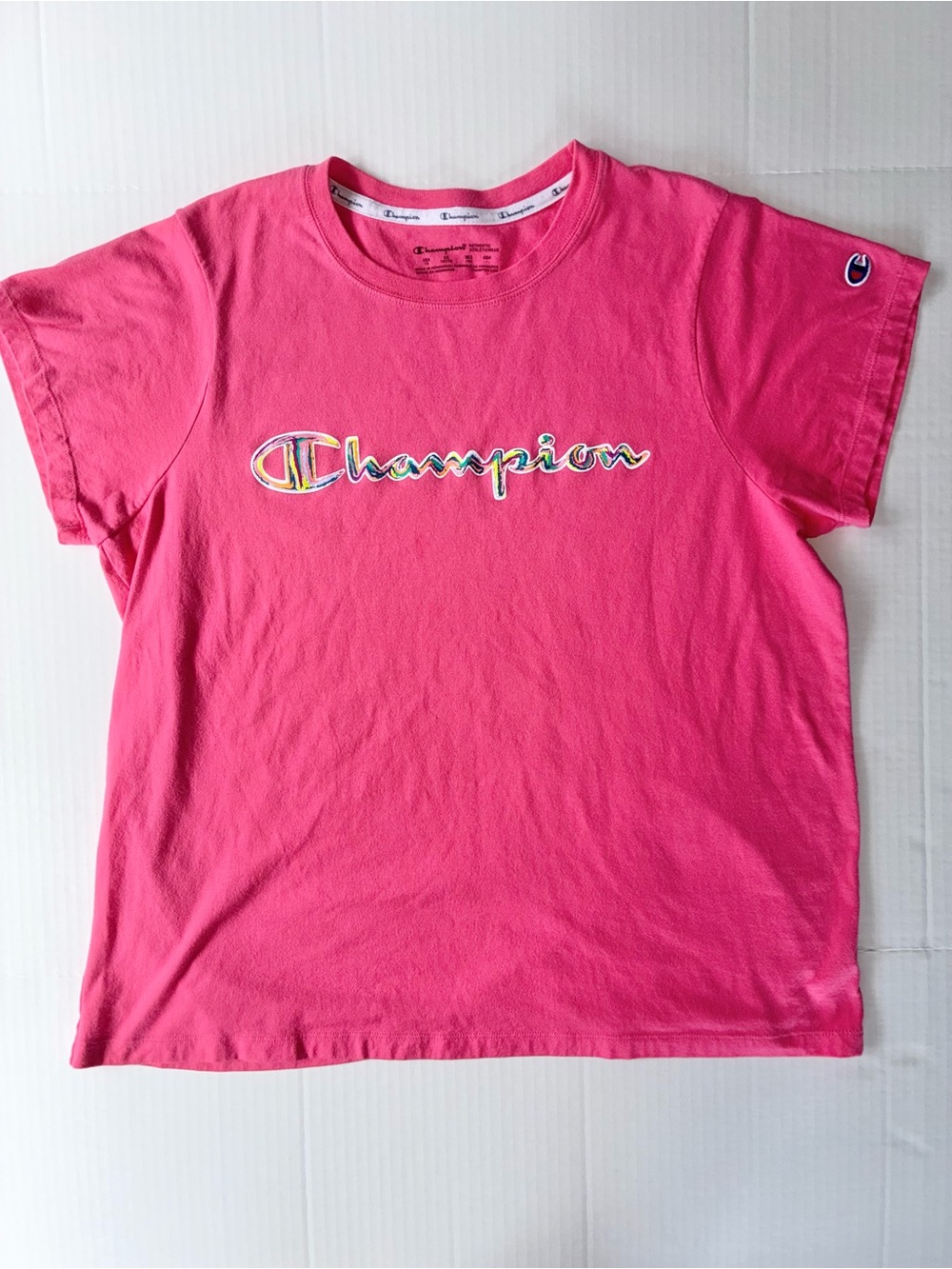 Champion Women’s Short Sleeve Pink Logo T-Shirt Size 1X